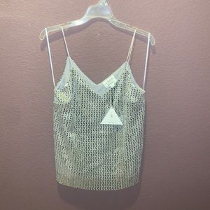 Lost + Wander Women's Blouse Silver Shimmy Cami Spaghetti Strap Size Med…